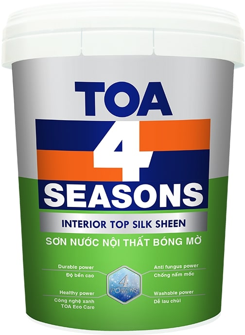 4 Seasons Top Silk Sheen: Sơn 4 Seasons Top Silk Sheen là giải pháp phủ mịn, đa dụng và đẳng cấp để cải thiện vẻ đẹp của bề mặt. Với độ bóng mượt đặc trưng, sản phẩm mang lại vẻ đẹp sang trọng cho các không gian sống. Xem hình ảnh để đắm chìm trong sự tinh tế của 4 Seasons Top Silk Sheen.