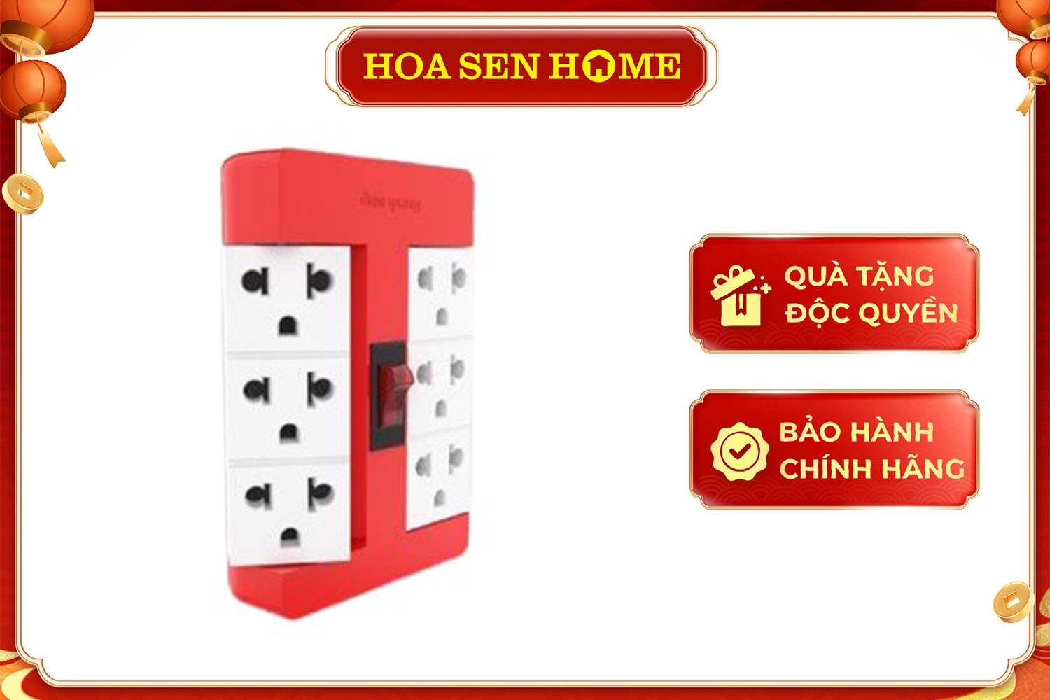 Ổ cắm xoay 90º ESK RT 53RW 2USB 5 lỗ 3 chấu, 2USB, màu đỏ trắng