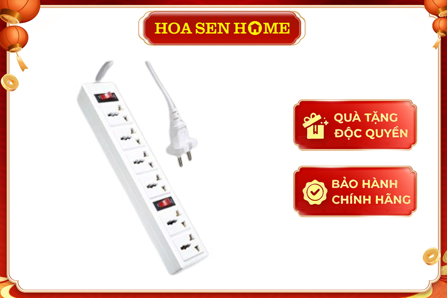 Ổ cắm 003A-04-2M 6 lỗ 3 chấu dây 2 mét