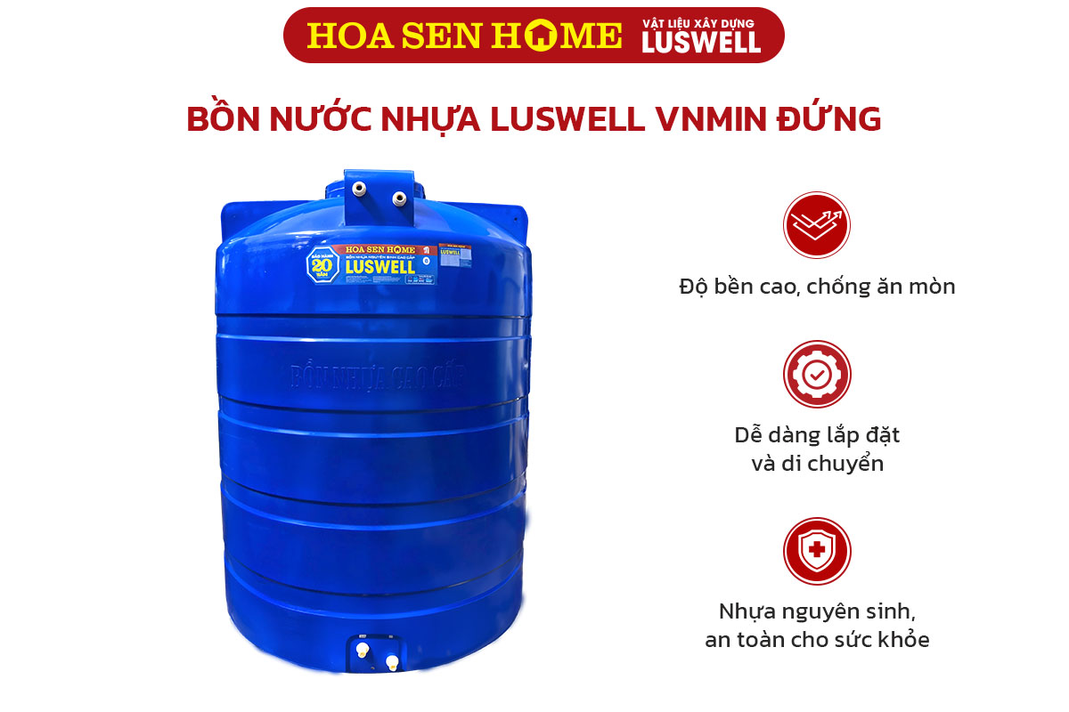 Bồn nước nhựa LUSWELL VNMIN đứng: 3000L-1450mm