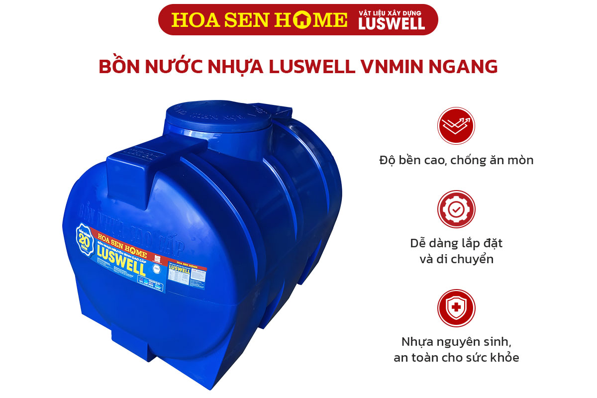 Bồn nước nhựa LUSWELL VNMIN ngang: 2000L-1280mm