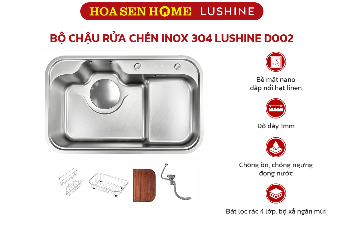 Bộ chậu rửa chén inox 304 LUSHINE D002