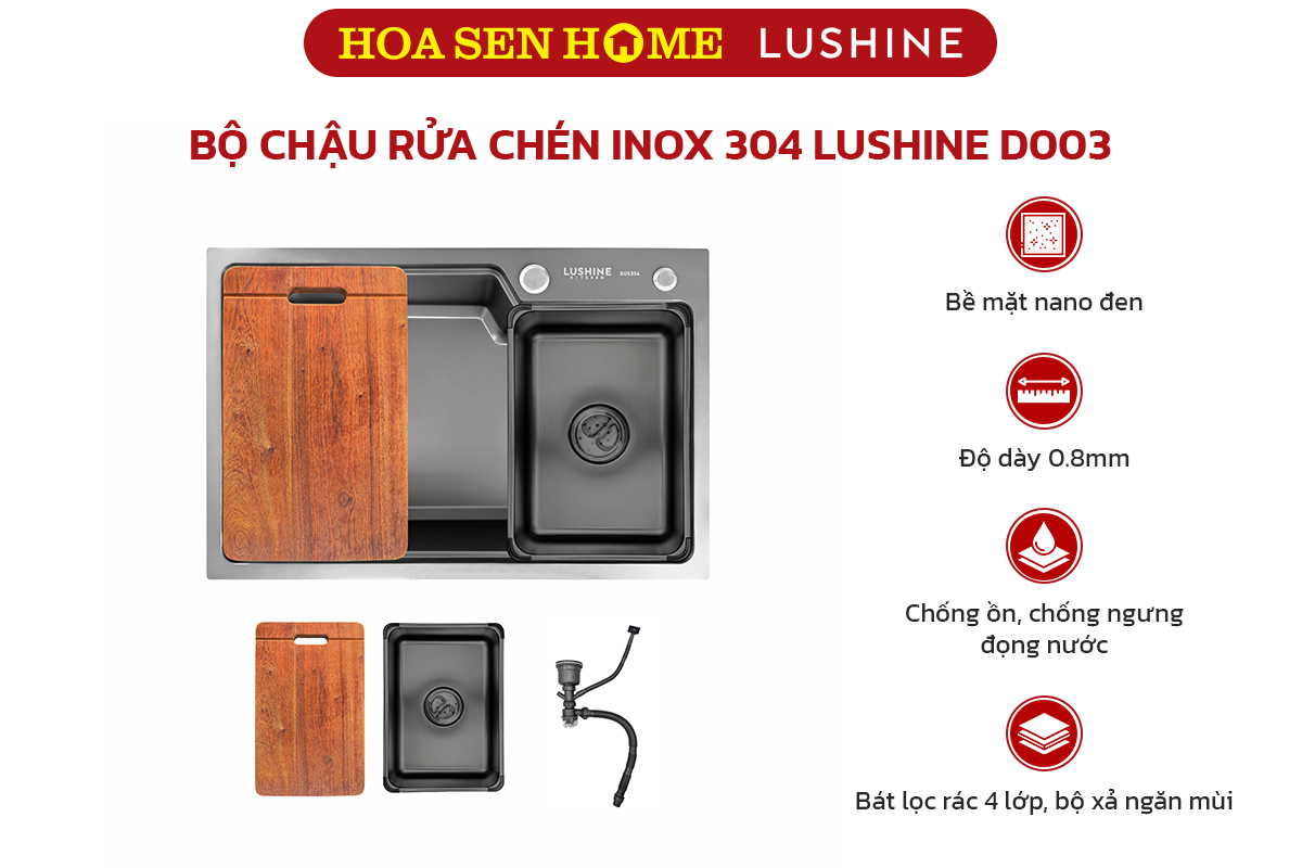 Bộ chậu rửa chén inox 304 LUSHINE D003