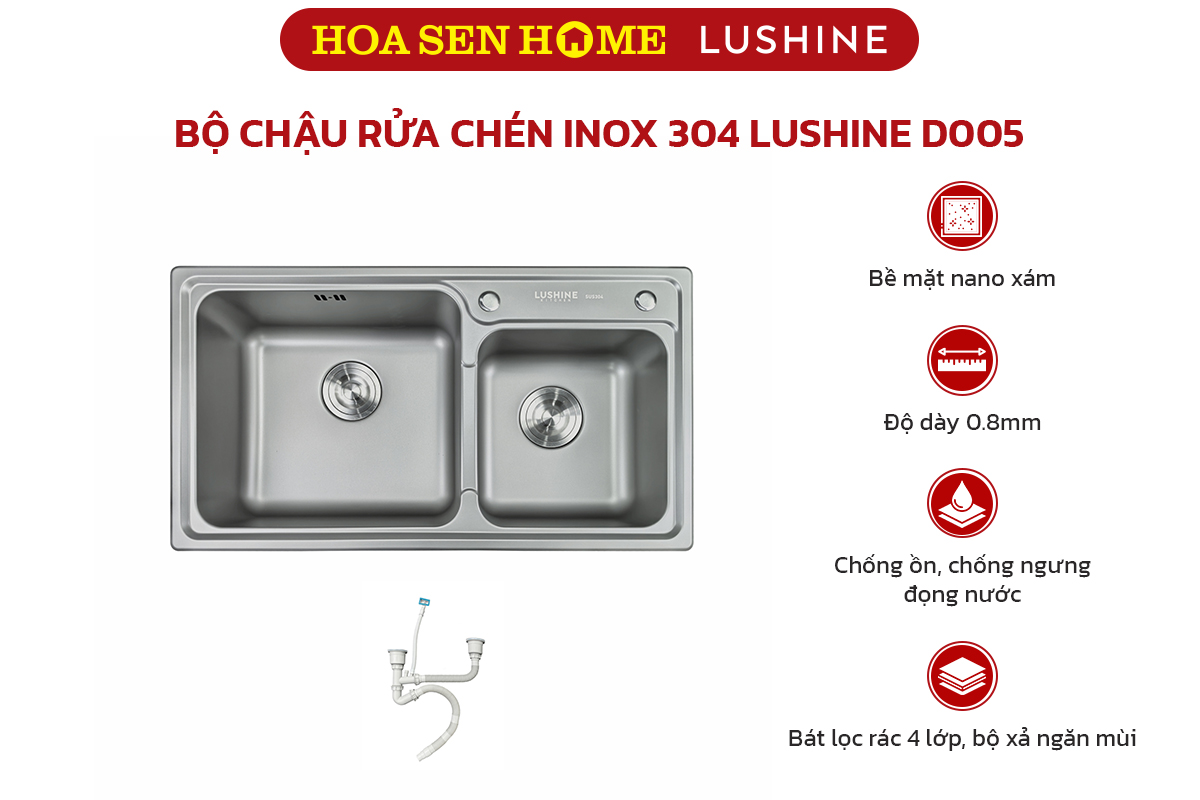 Bộ chậu rửa chén inox 304 LUSHINE D005