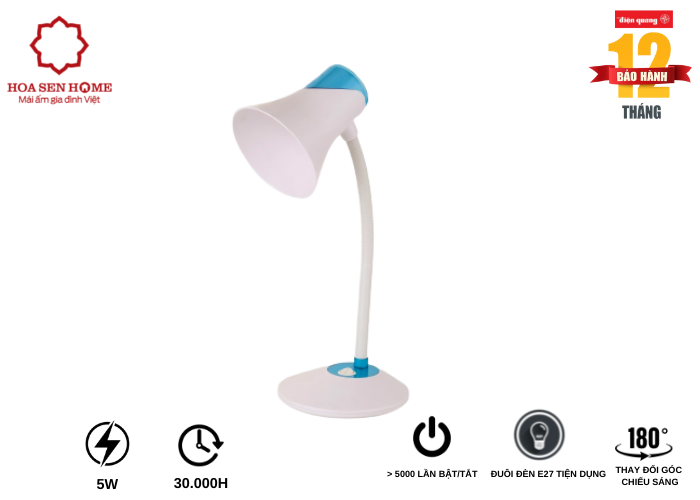 Đèn bàn bảo vệ thị lực DKL15 WBE B màu trắng- xanh da trời, bóng led daylight