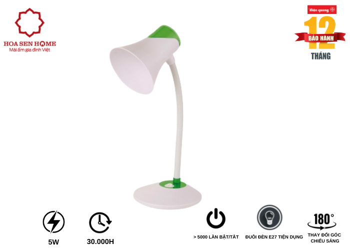 Đèn bàn bảo vệ thị lực DKL15 WG B màu trắng- xanh lá cây, bóng led daylight