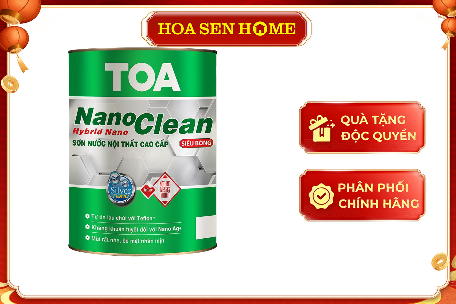 Sơn nước nội thất NanoClean Siêu Bóng Màu Pha TOA