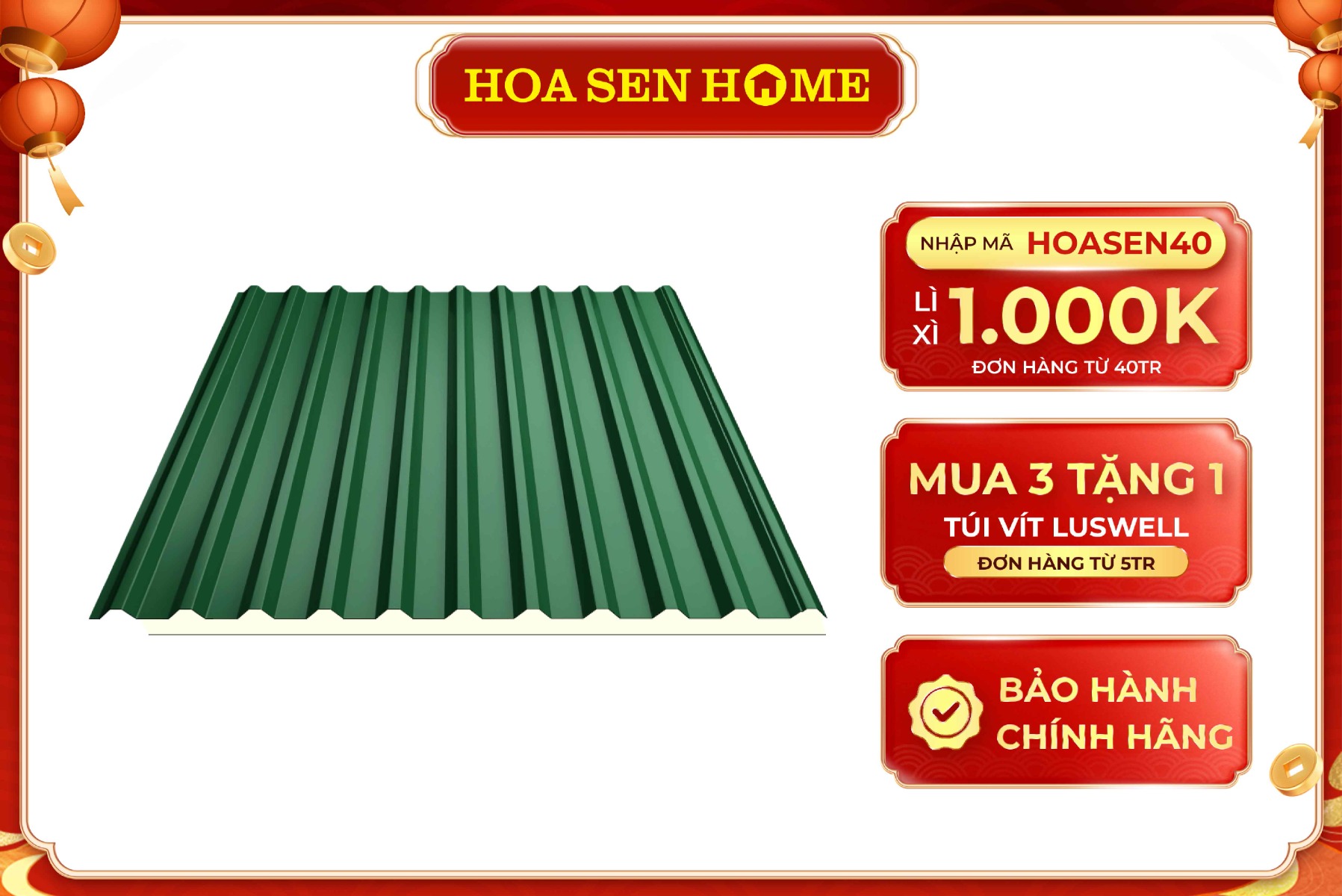 Tôn Hoa Sen Gold cách nhiệt màu xanh MGL02 16mm 0.50mm