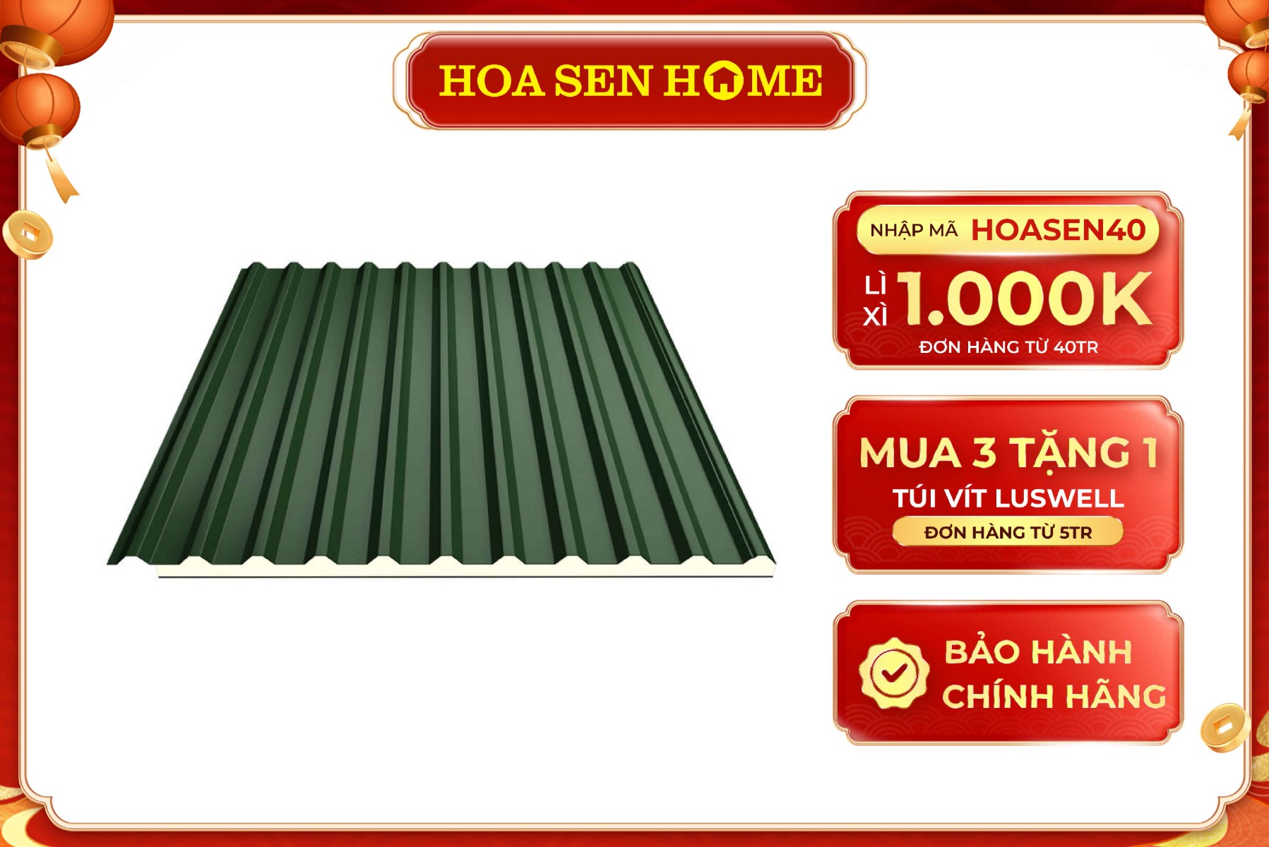 Tôn Hoa Sen Gold cách nhiệt màu xanh MGL03 16mm 0.50mm