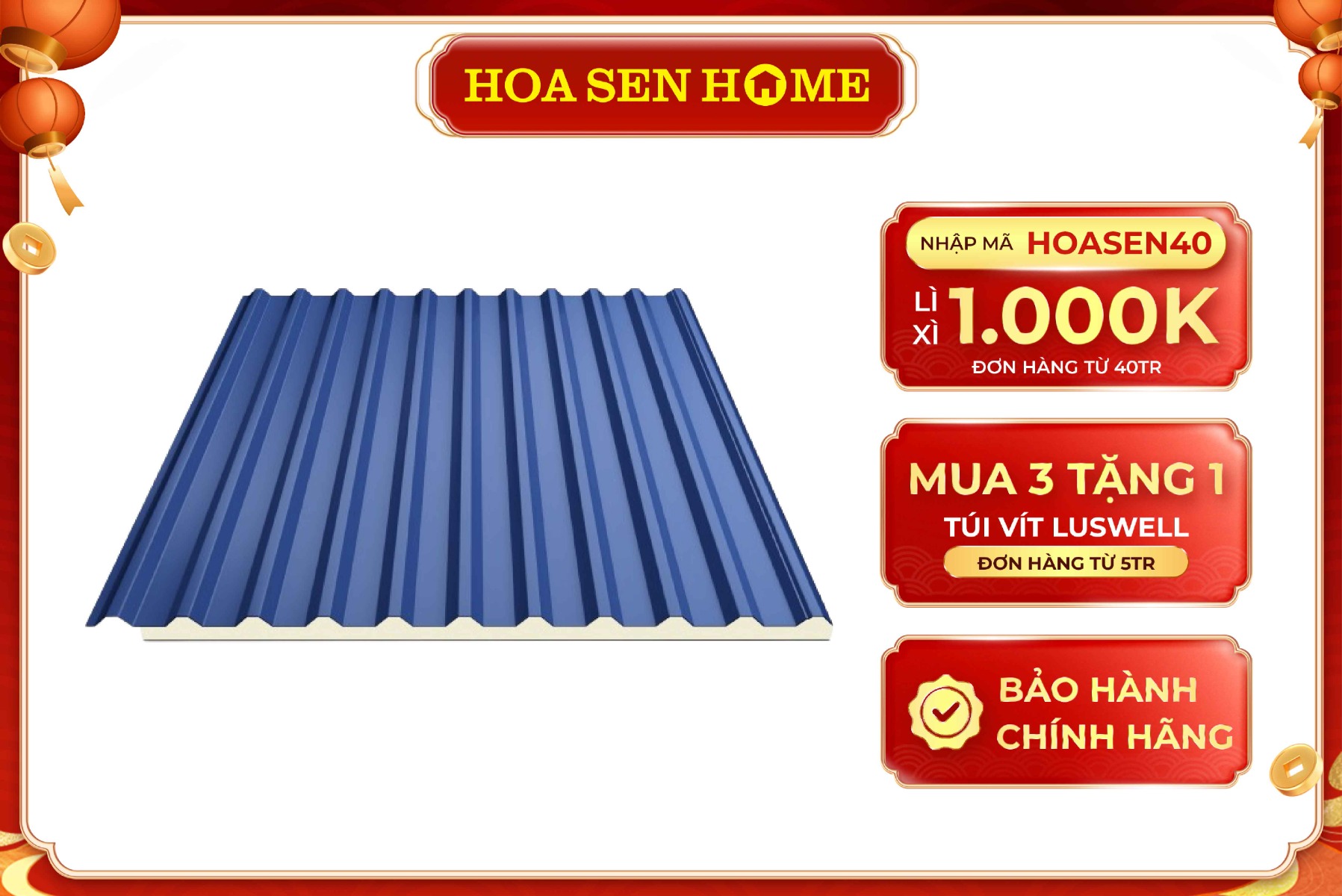 Tôn cách nhiệt PU màu xanh BBL04 16mm 0.40mm