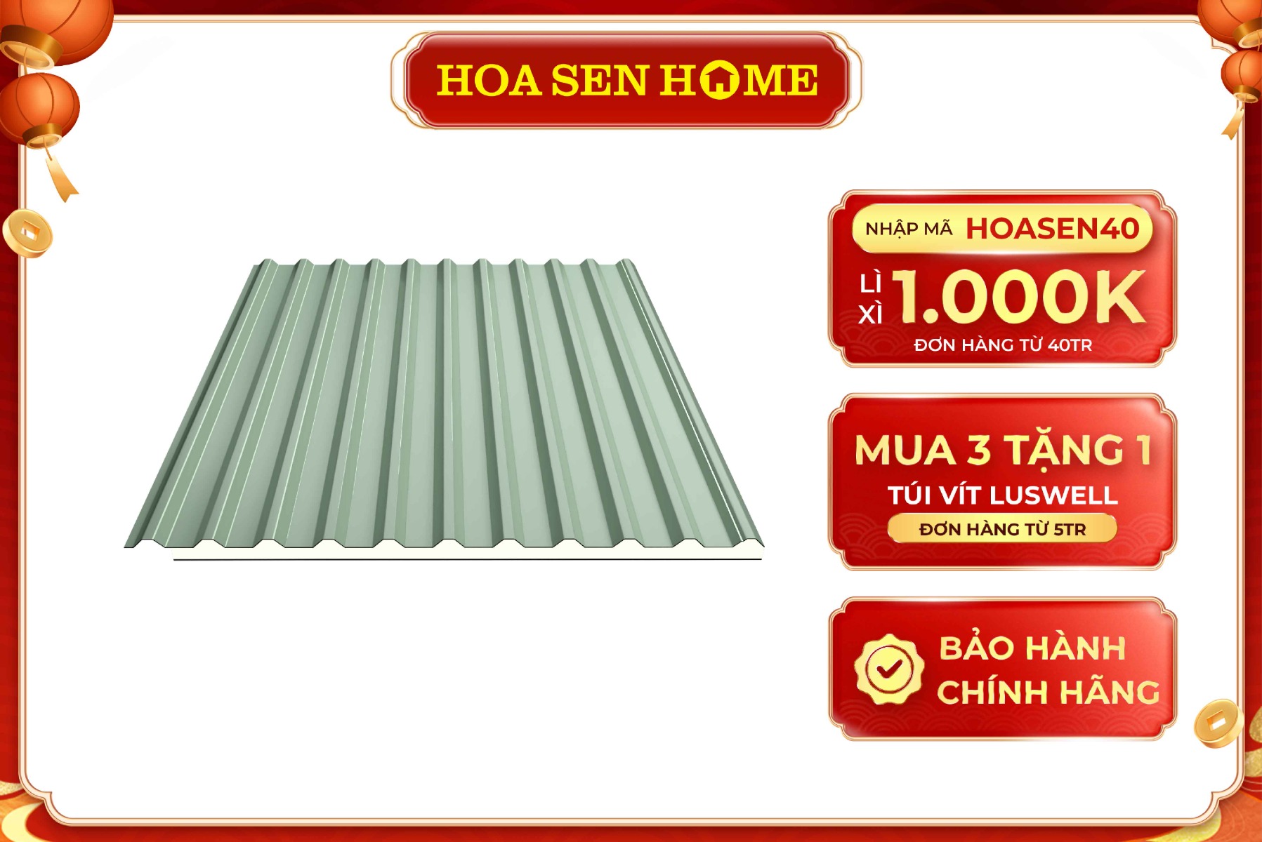 Tôn Hoa Sen Gold cách nhiệt màu xanh MGL01 16mm 0.50mm