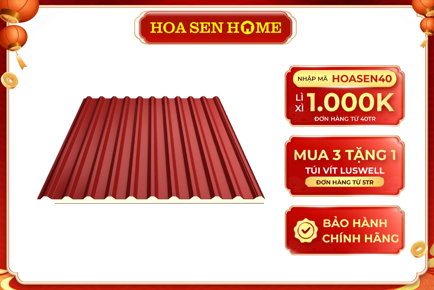 Tôn cách nhiệt PU màu đỏ BRL01 16mm 0.35mm