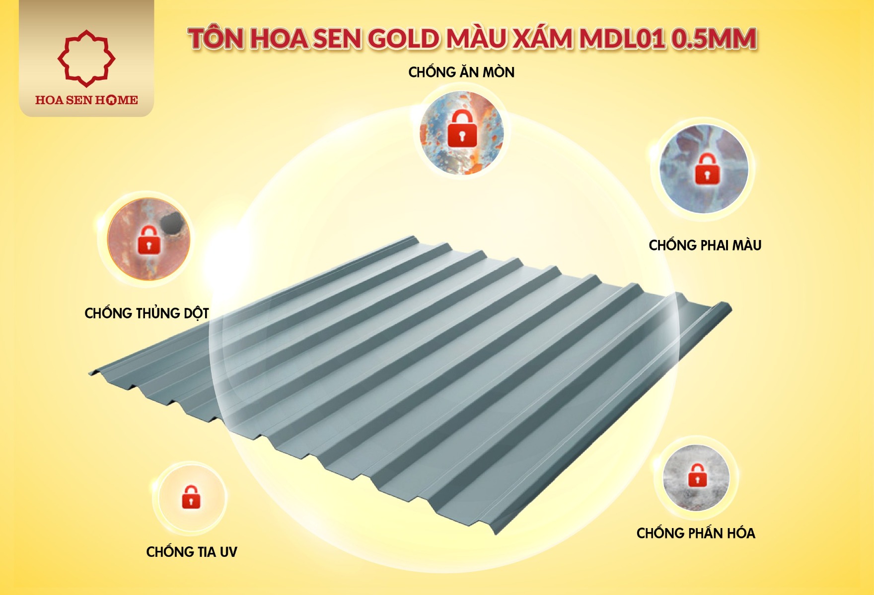 Tôn Hoa Sen Gold màu xám MDL01 0.5mm