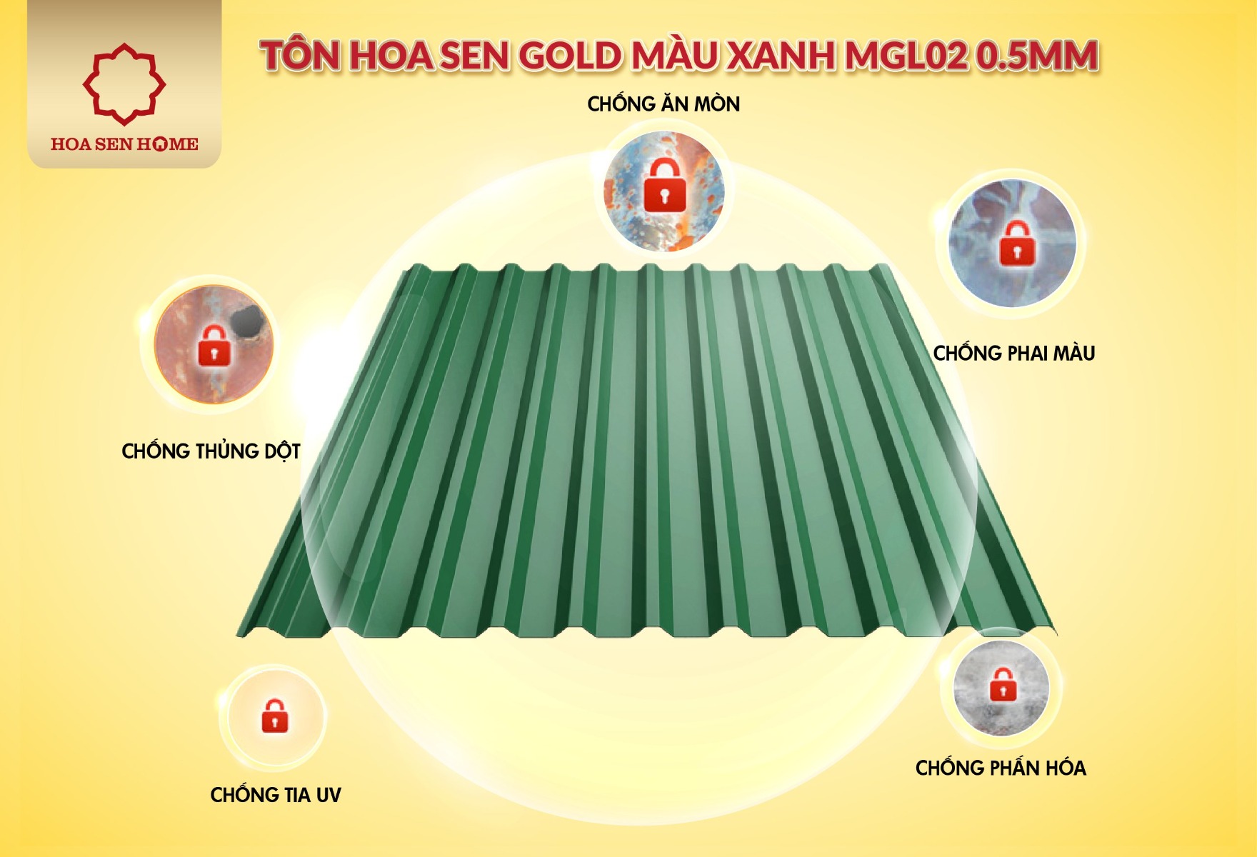 Tôn Hoa Sen Gold màu xanh MGL02 0.5mm