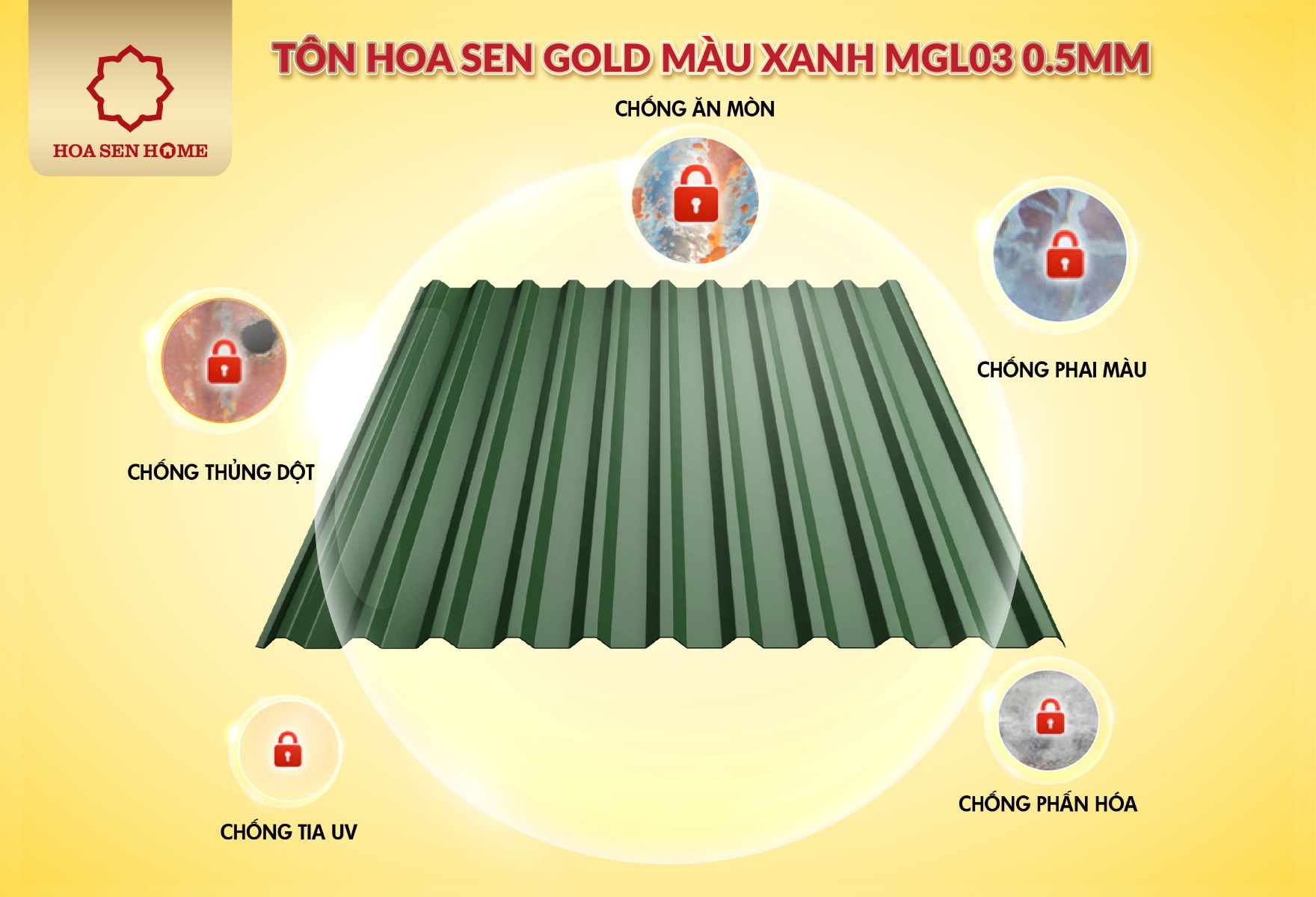 Tôn Hoa Sen Gold màu xanh MGL03 0.5mm