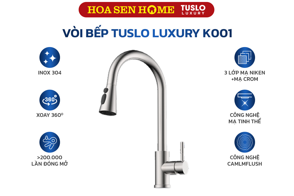 Vòi bếp nóng lạnh TUSLO LUXURY K001