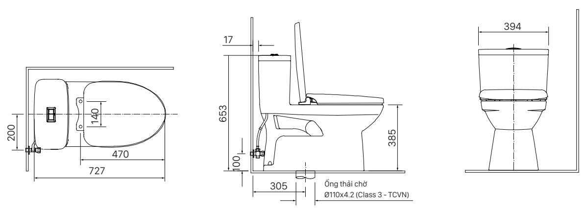 Bàn cầu sứ 1 khối nắp êm xả 2 nhấn màu trắng AC-969VN/BW1 IN