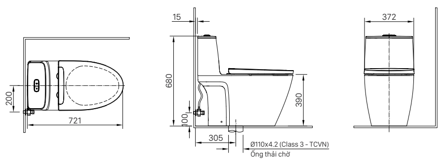 Bàn cầu sứ 1 khối INAX AC-902VN nắp êm xả 2 nhấn màu trắng