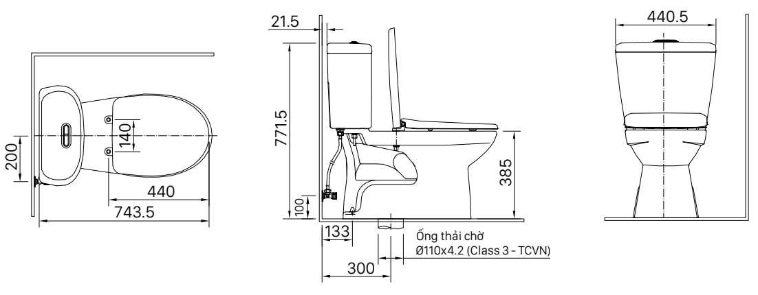 Bàn cầu sứ 2 khối nắp êm xả 2 nhấn màu trắng C-306VAN IN