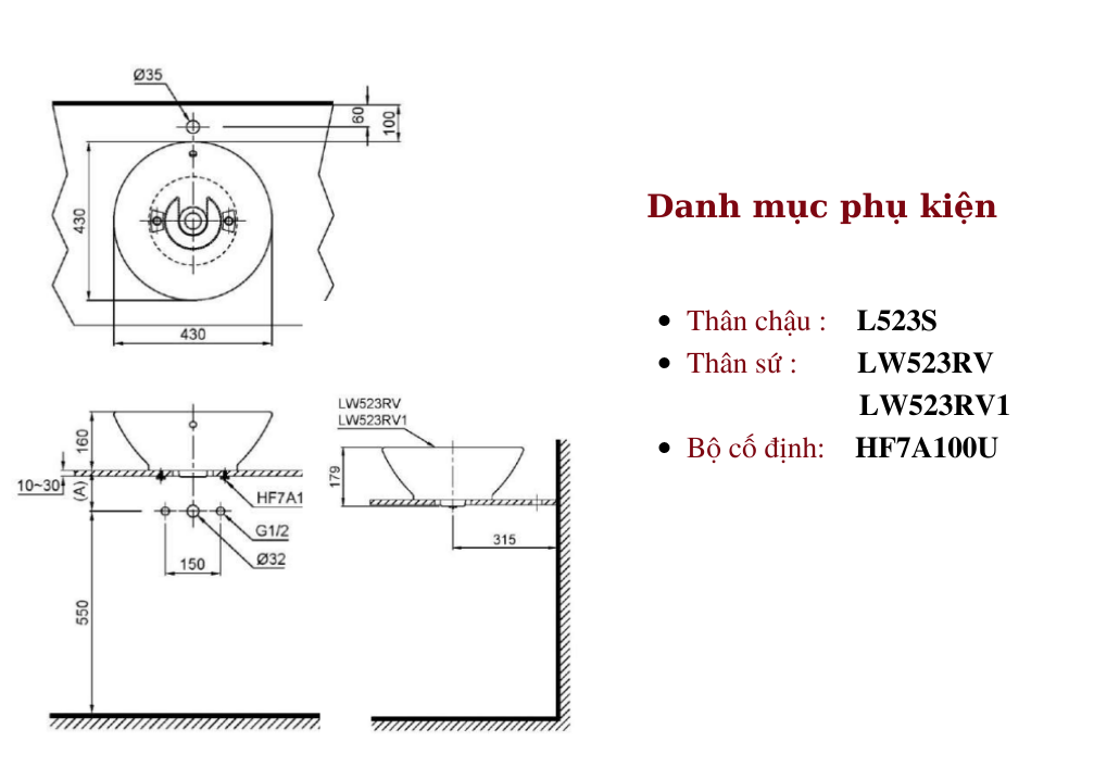 Lavabo đặt bàn TOTO LT523SXW
