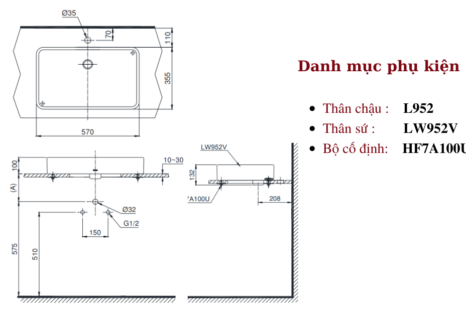 Lavabo đặt bàn TOTO LT952XW