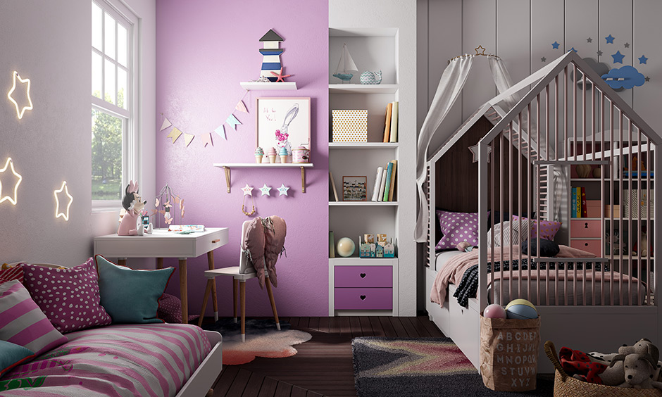 phòng ngủ tông màu tím cho trẻ