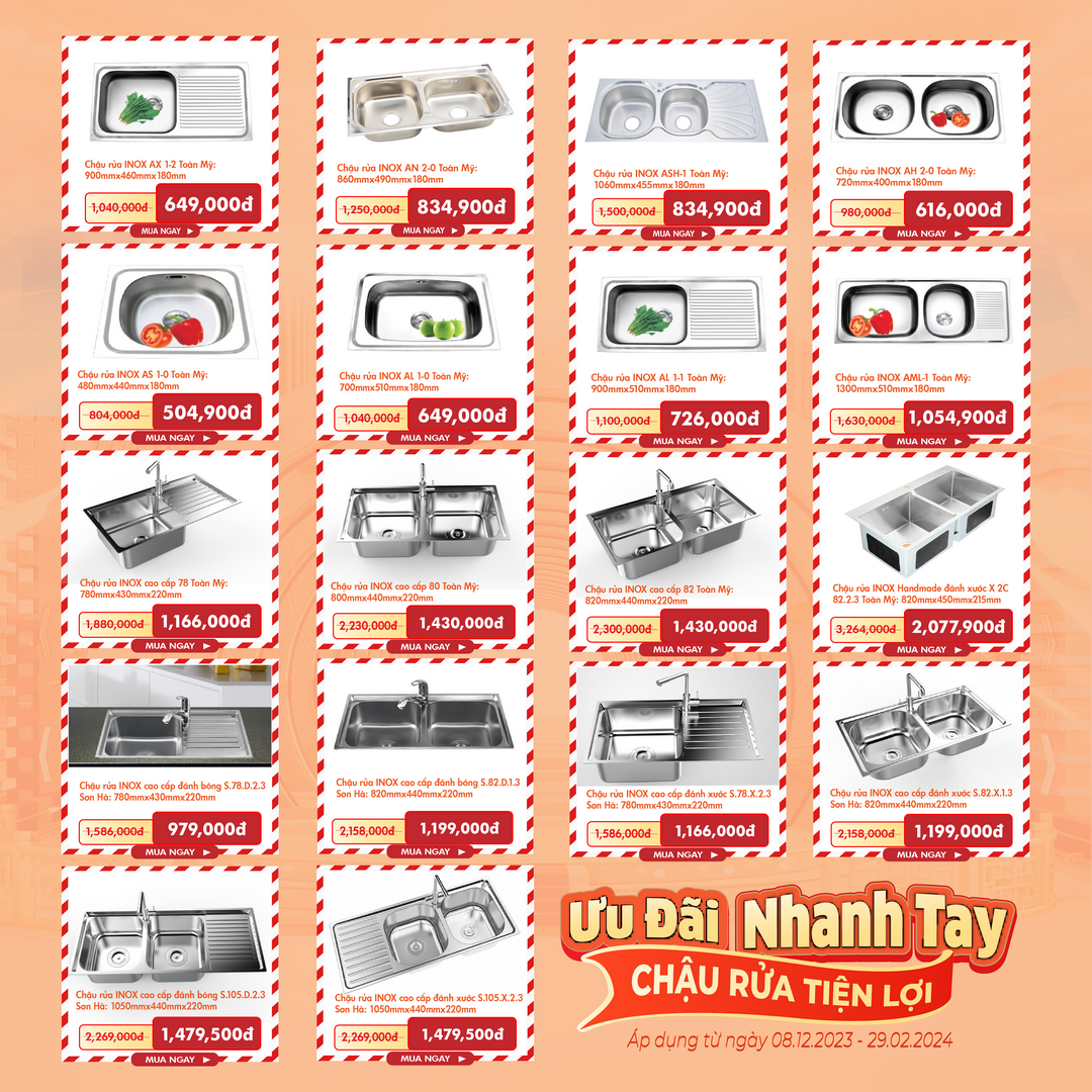 chậu rửa inox sơn hà toàn mỹ